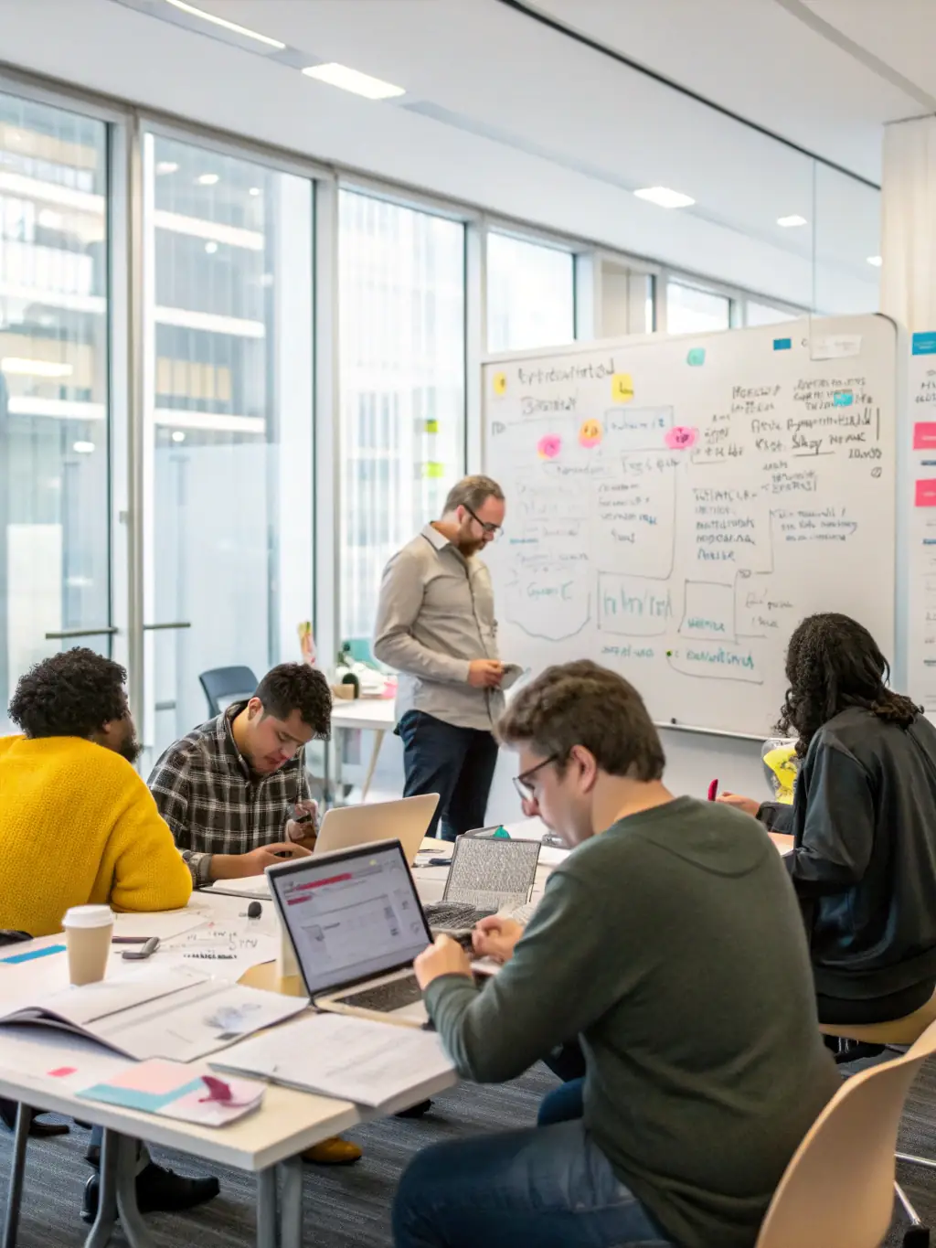 A visually compelling image of event attendees actively participating in a workshop, with data analytics displayed in the background, highlighting measurable results.